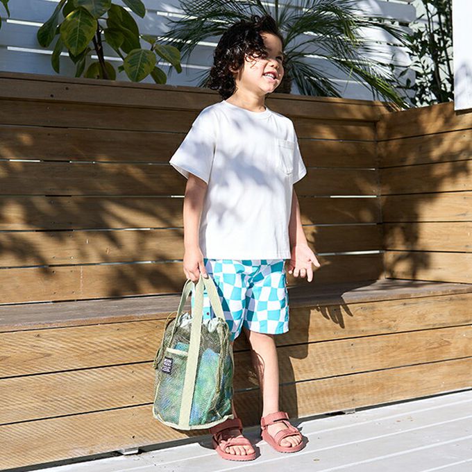 日本 b-ROOM - 網格圓筒沙灘包/玩水包-軍綠 (33x22x22cm)