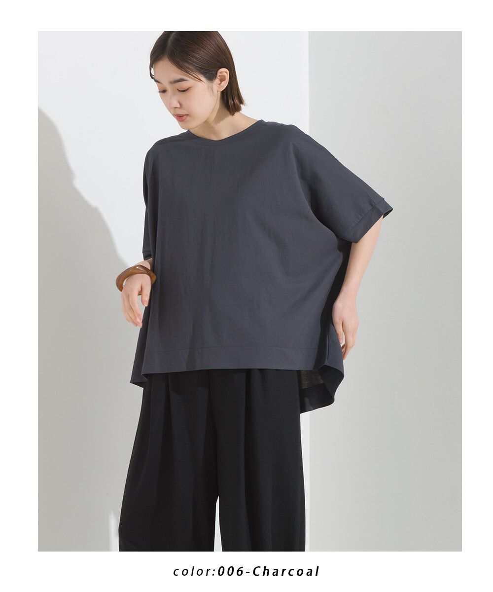 日本 OMNES - 涼感機能 嫘縈混落肩短袖上衣-白