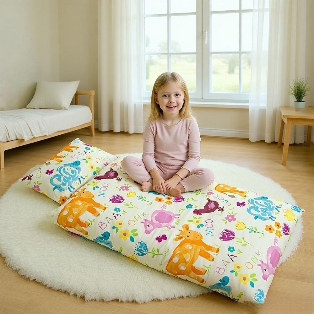 幼兒園睡袋 兒童防蟎睡袋  雙層設計（純棉+防蟎布）❤露營旅行睡墊-可愛動物