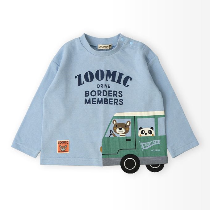 日本 ZOOLAND - 春季出遊印花長袖上衣-熊熊開車-藍
