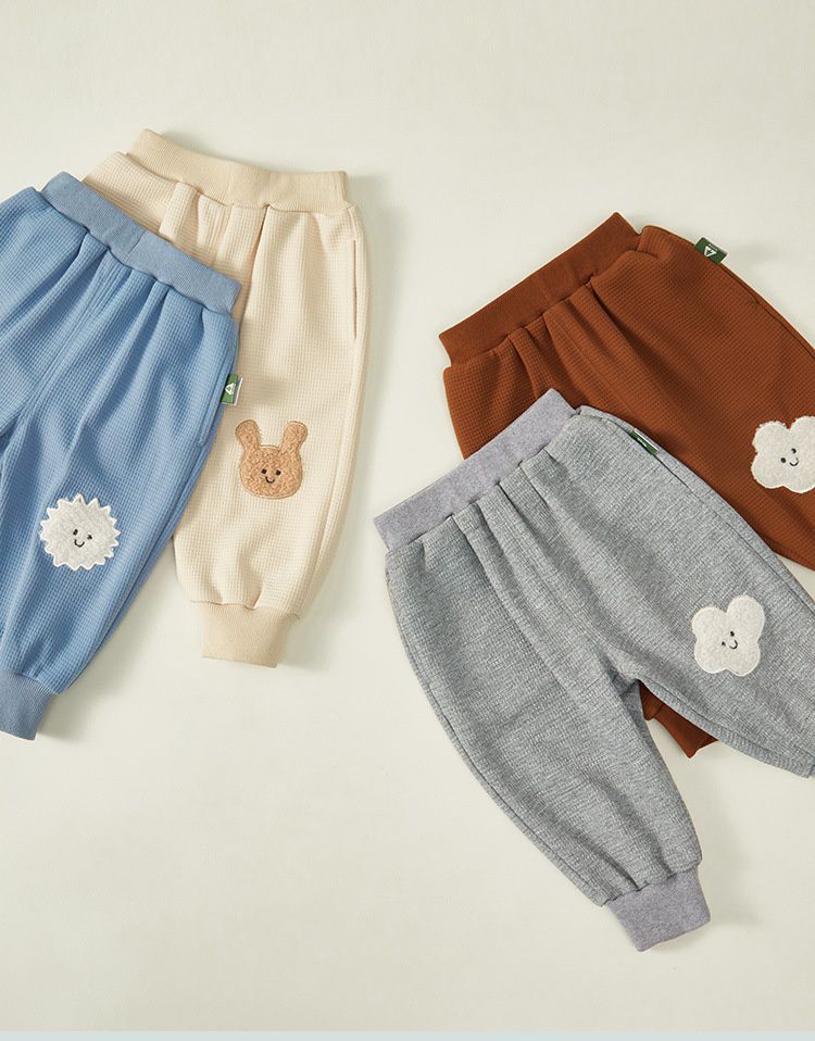 華夫格束口休閒長褲-雲朵-灰色