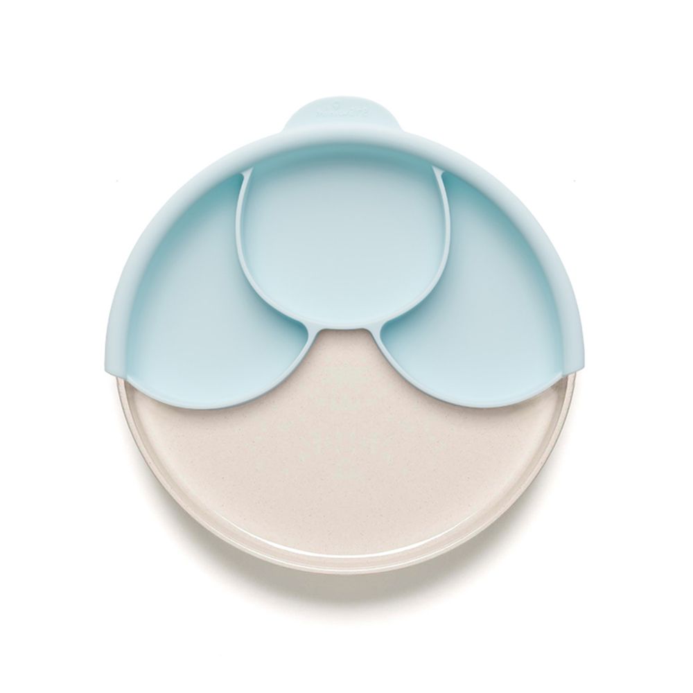 美國 Miniware - 微兒天然寶貝用品系列-聰明分隔餐盤組-牛奶薄荷綠-竹纖維麵包盤*1 矽膠分隔盤*1 矽膠防滑吸盤*1
