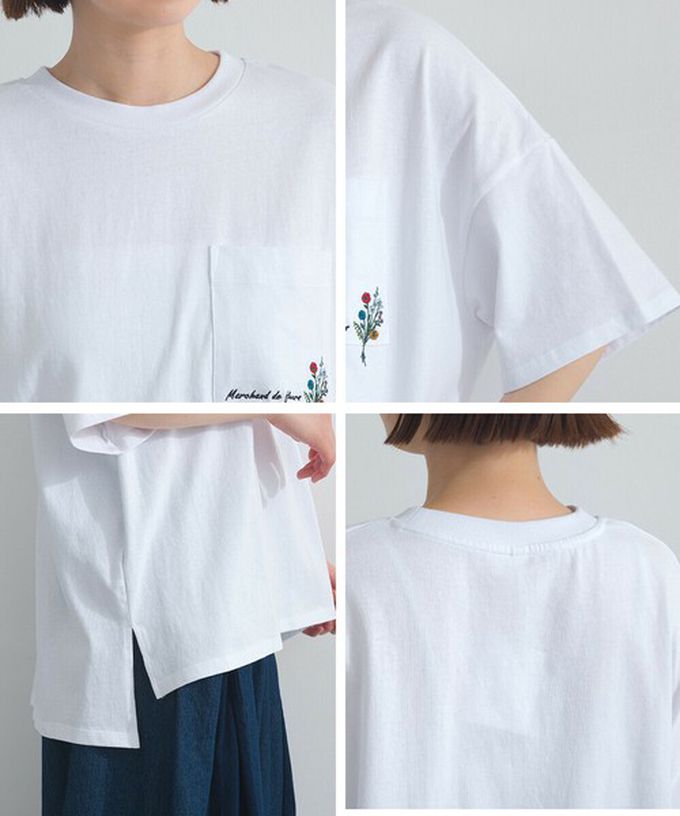 日本 Lupilien - 16OE天竺棉 俏皮刺繡五分袖上衣-花束-白