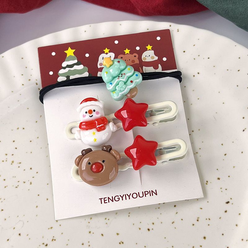 聖誕節造型可愛髮夾+髮圈(3入)-兔兔手套髮圈