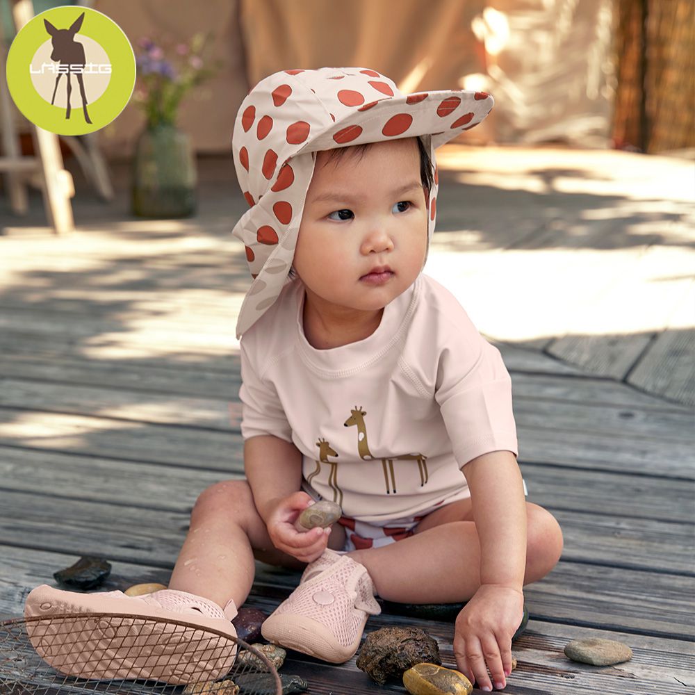 德國 Lassig - 嬰幼兒抗UV防曬遮頸帽-霧藍線條