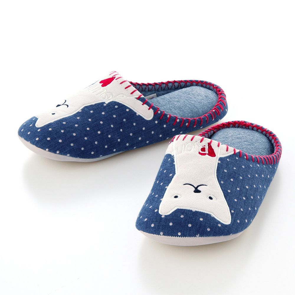 日本千趣會 - mina labo 低反發刺繡室內拖鞋-北極熊-深藍點點 (23-25cm)