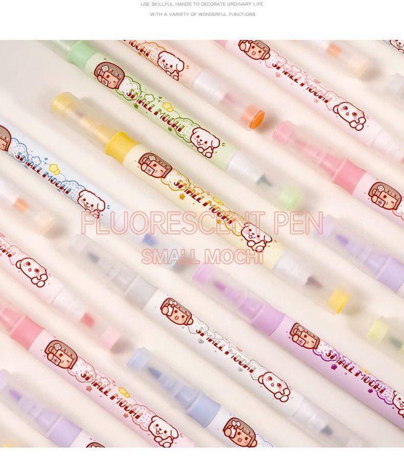 小麻糬筆記雙頭螢光筆-鹽系 (15x1.2cm)