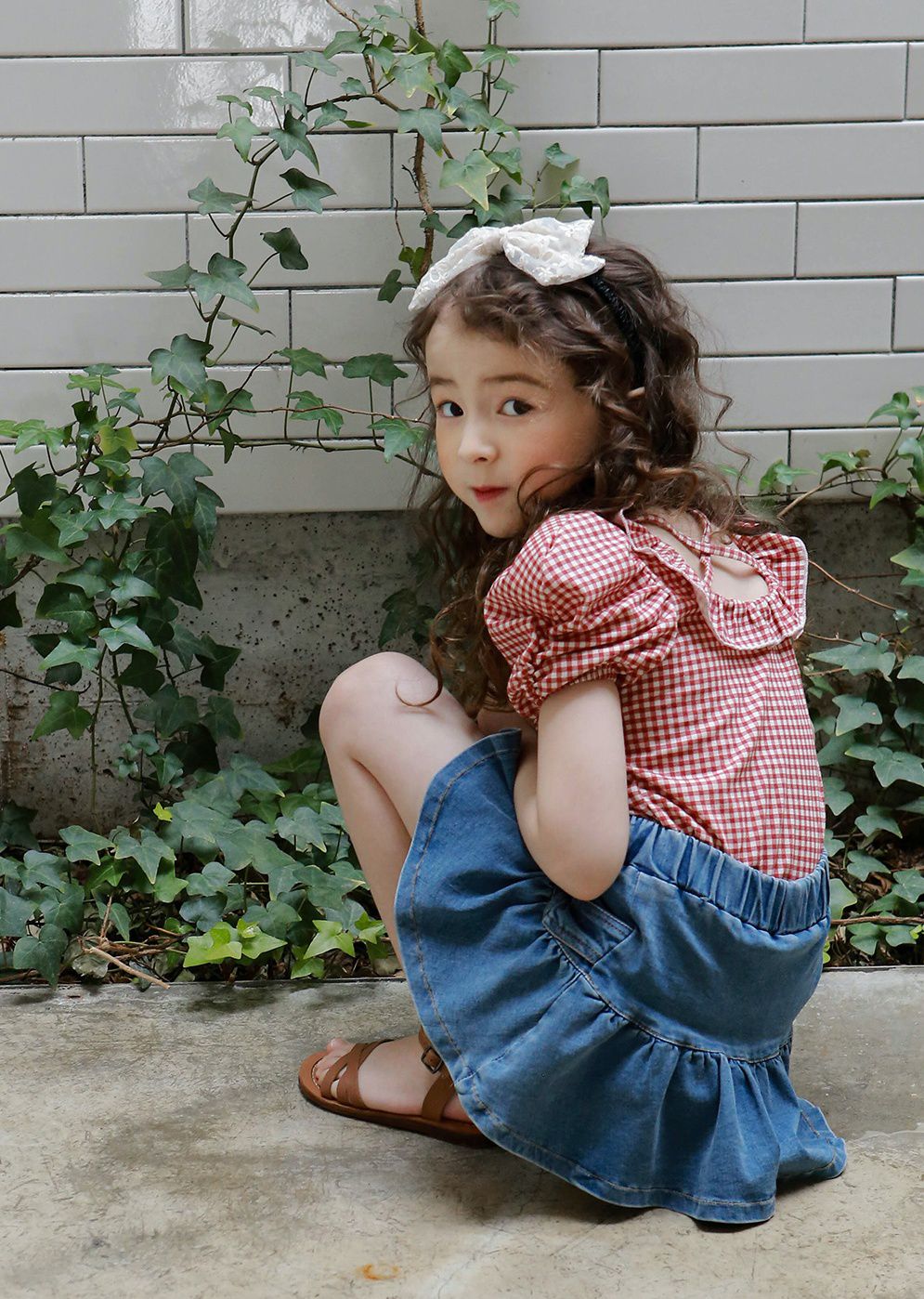 韓國 PuellaFLO - 刺繡花朵雙層蝴蝶結髮箍-鵝黃