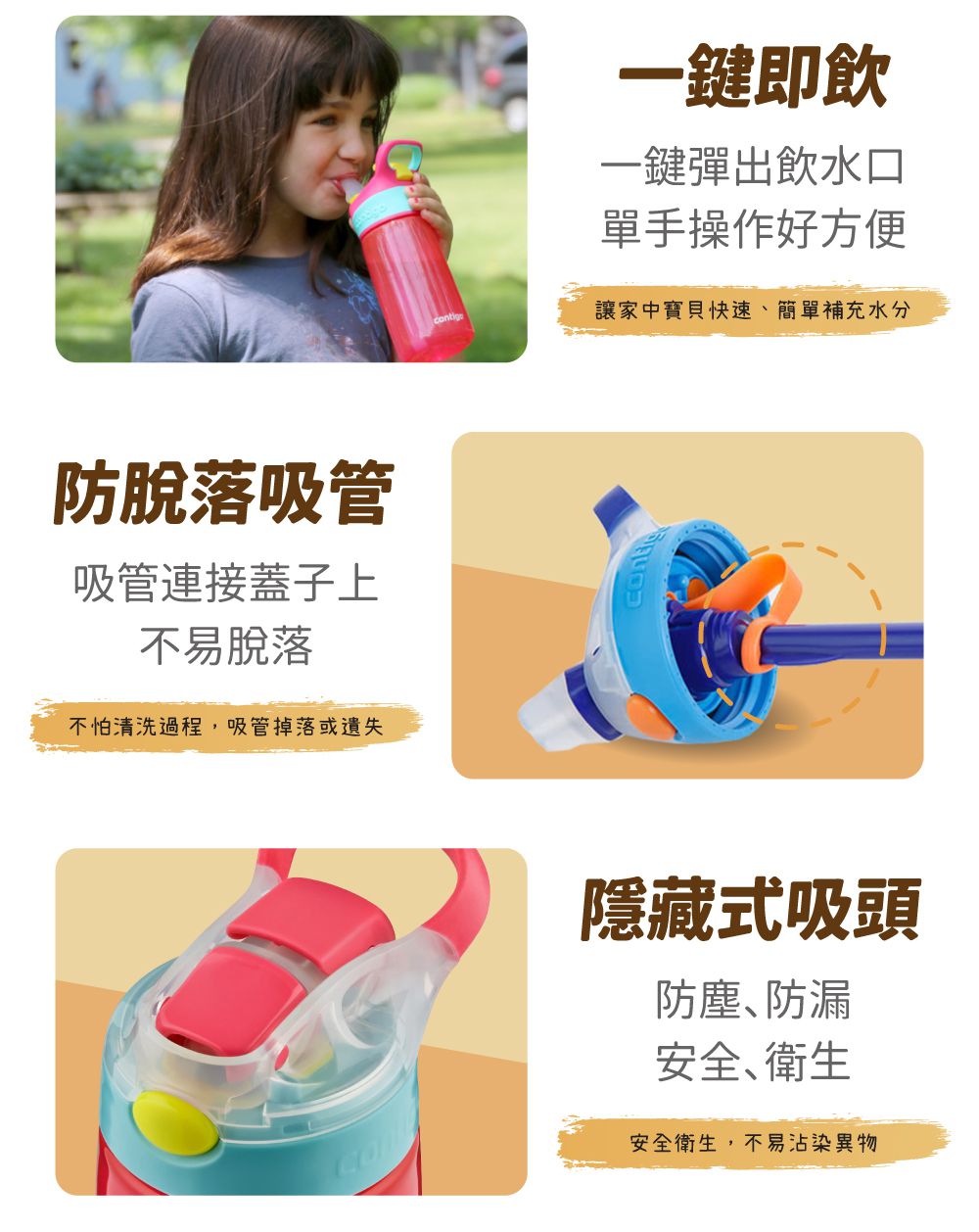 美國 Contigo - Gizmo兒童吸管瓶-樹懶 (414ml)