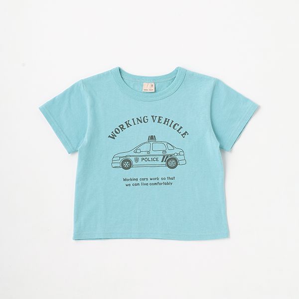 日本 petit main - 百搭印花短袖上衣-恐龍線條-卡其黃