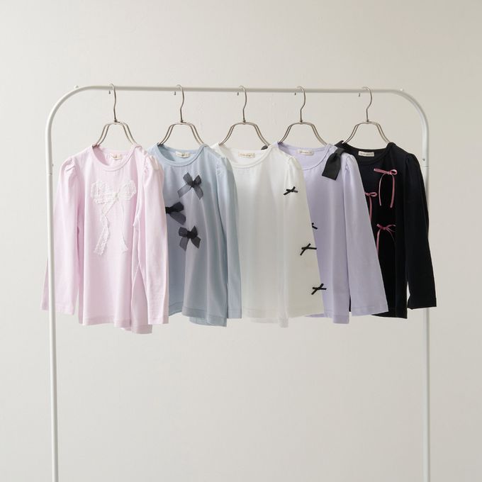 日本 Lycee mine - 100%棉 夢幻蝴蝶結長袖上衣-淺紫