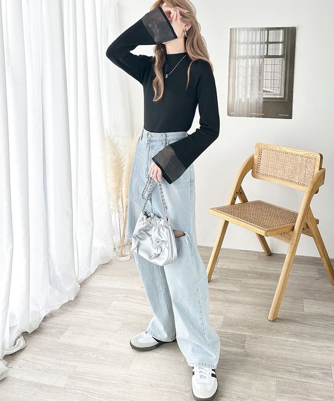 日本 Classical Elf - 絕美透膚羅紋喇叭袖上衣-象牙白