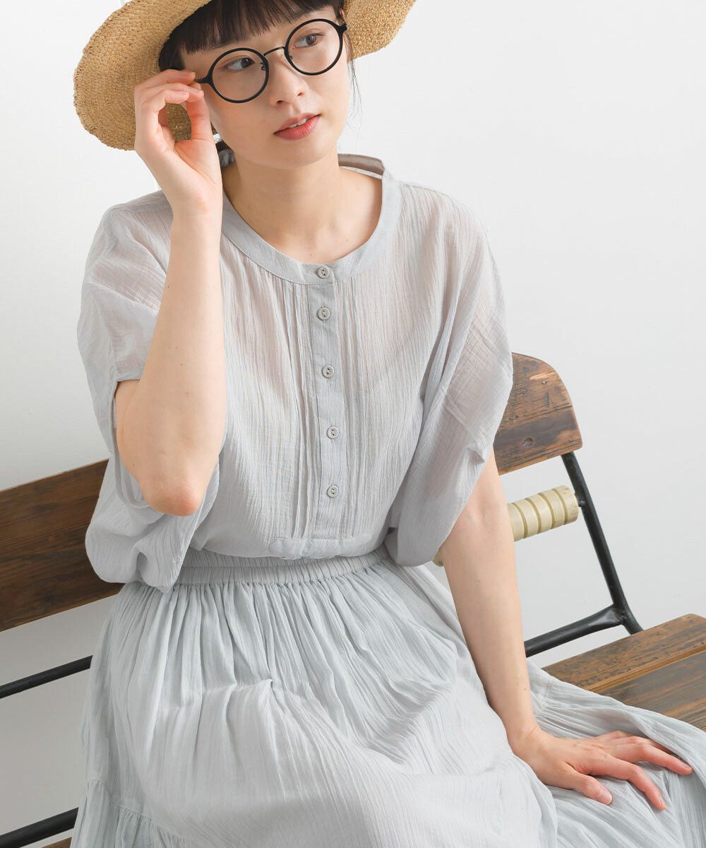 日本女裝代購 - 100%印度棉 空氣感落肩短袖上衣-淺卡其