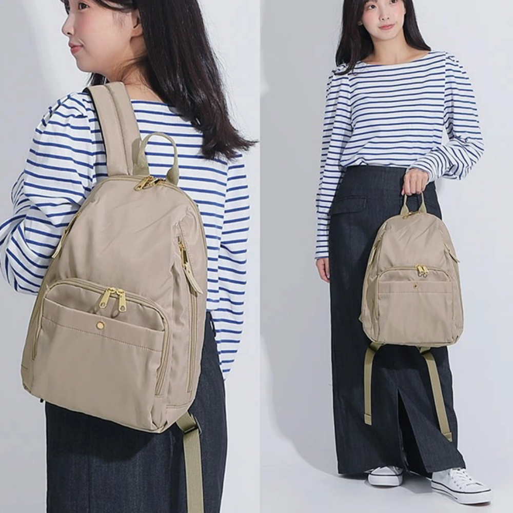 MYBUDDY 人體工學肩帶大開口輕量後背包-卡其棕 (H36×W24×D9.5)