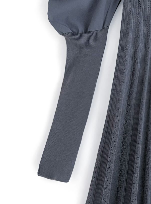 日本 GRL - 燭光晚餐優雅羊腿袖洋裝-深海藍