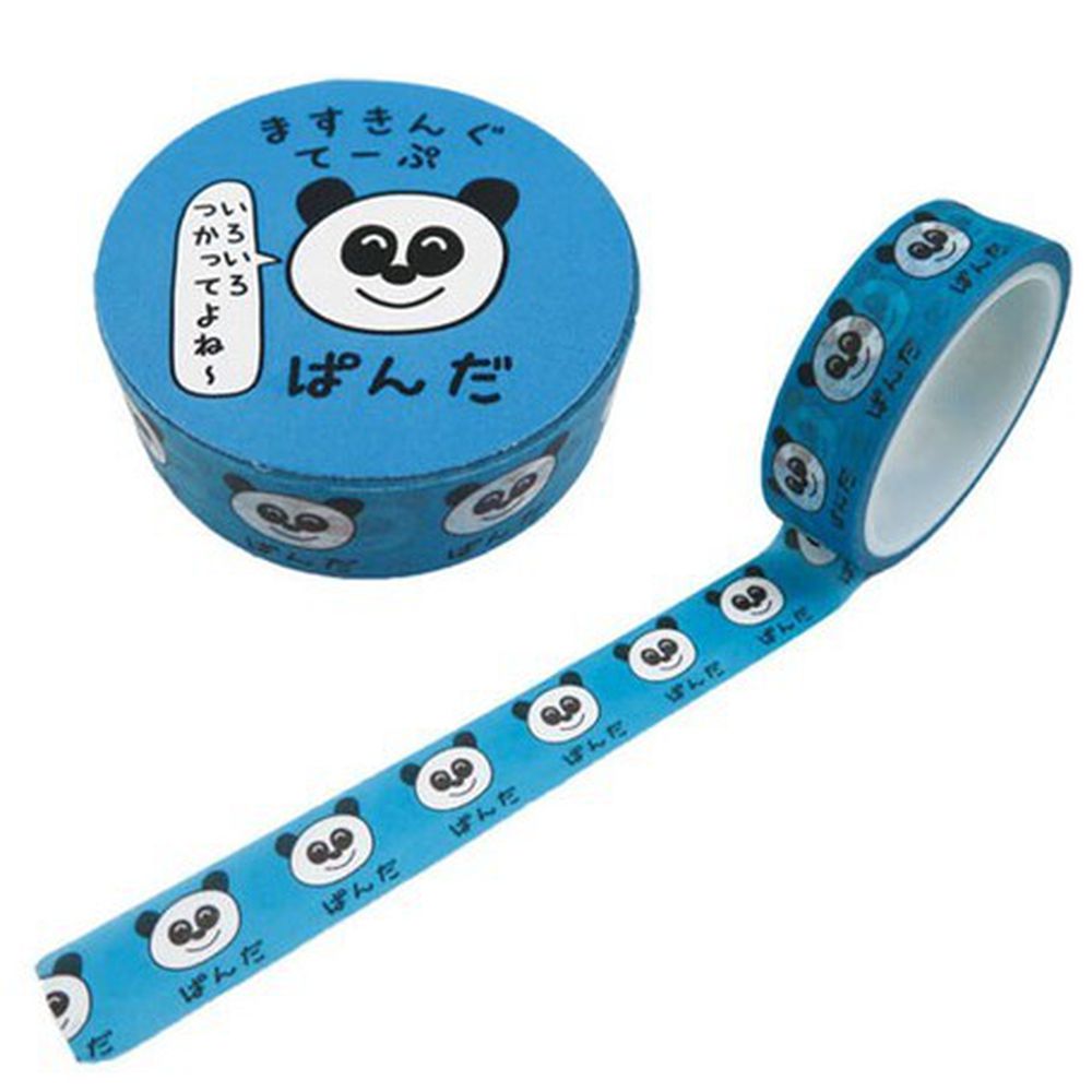 日本 OKUTANI - 童趣日文插畫紙膠帶-熊貓-藍 (寬1.5cm*5m)