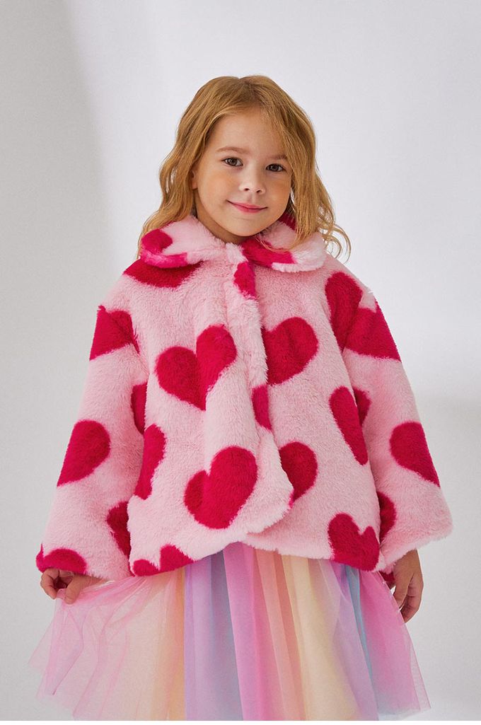 韓國 OZKIZ - 大愛心絨毛保暖翻領外套-粉