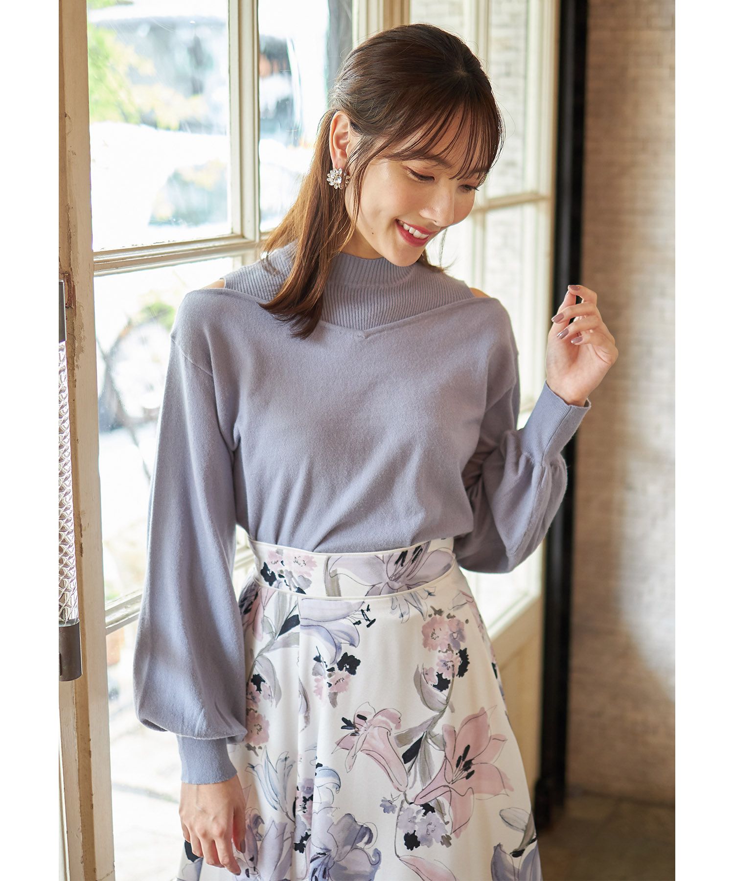 日本 tocco-closet - 美麗蝴蝶扭結針織上衣-淺杏粉