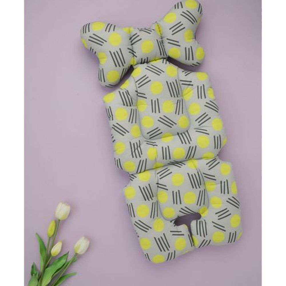 英國Nuida - 嬰兒推車軟墊-點點線條-檸檬黃灰底