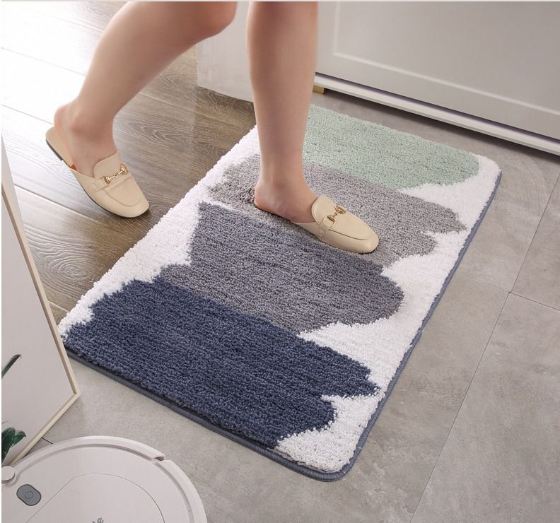 快速吸水植絨浴室腳踏墊-四彩灰綠