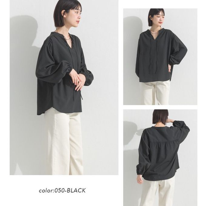 日本 OMNES - 柔滑科技棉 俐落感綁帶澎袖上衣-白