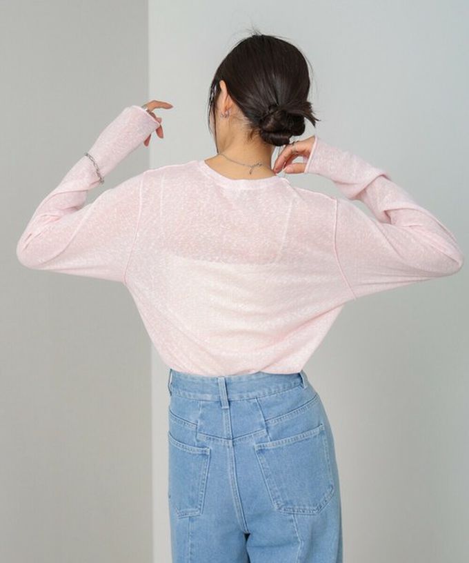 日本 Bab - 率性混色感微透膚長袖上衣-淺卡其