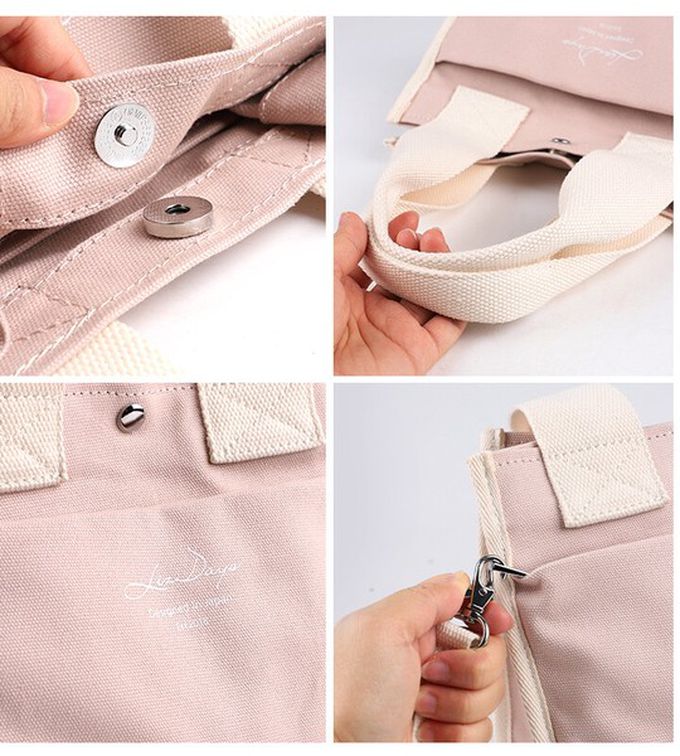 日本 LIZDAYS - 清爽帆布迷你手提托特包-黑x斑點 (22x23cm)