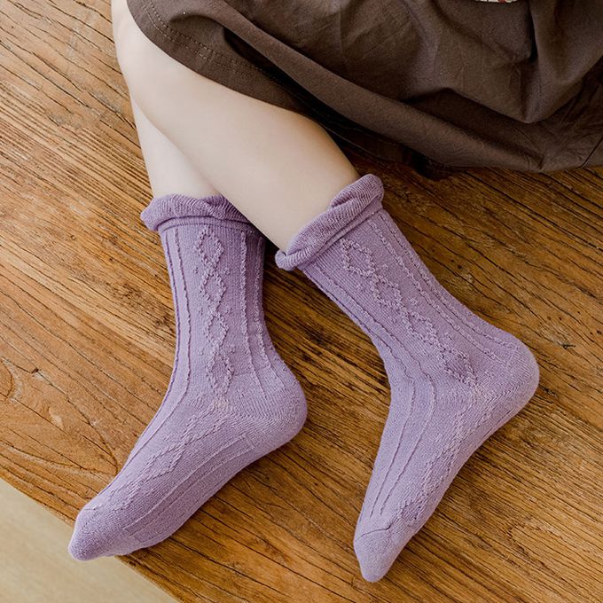 腳ㄚ子 - 兒童棉質中筒襪-紫羅蘭