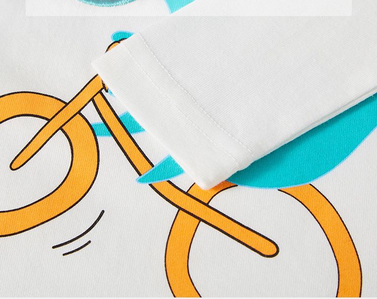 純棉圓領立體長袖上衣-翻翻嘴恐龍-米白色