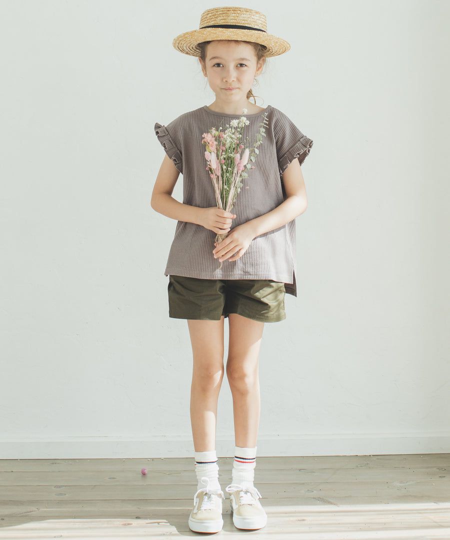 日本 PAIRMANON - 蝴蝶結綁帶短褲-碎花-摩卡薄荷