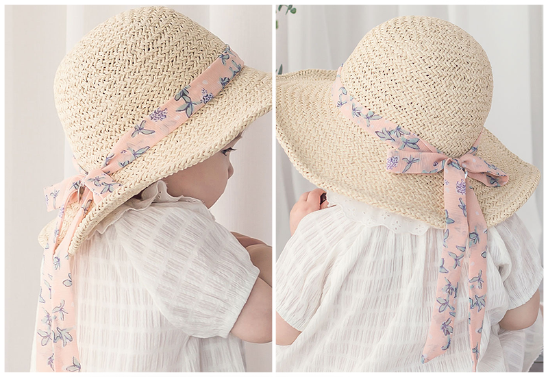 韓國 Happy Prince - 小花緞帶裝飾波浪草帽