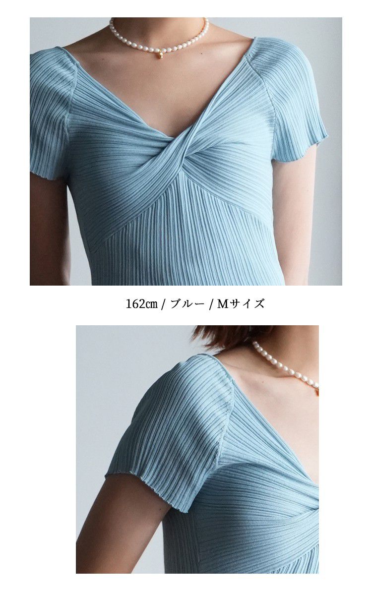 日本女裝代購 - 甜美紐結羅紋短袖上衣-粉紫