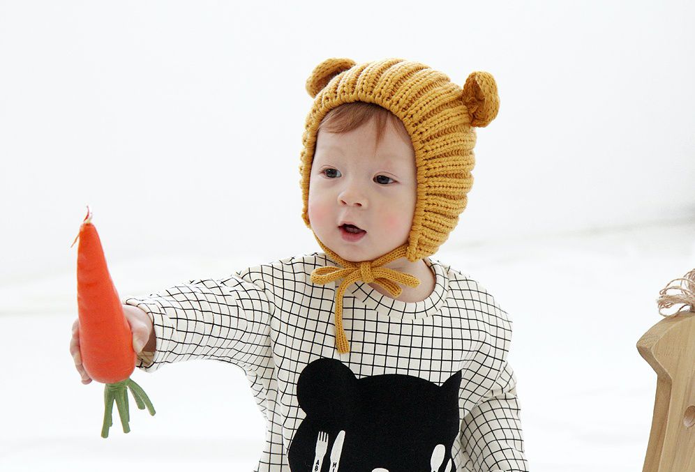 韓國 Babyblee - 小熊耳朵針織毛線帽-黑 (FREE)