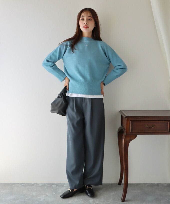 日本 BLUE EAST - 優雅立領針織上衣-草綠