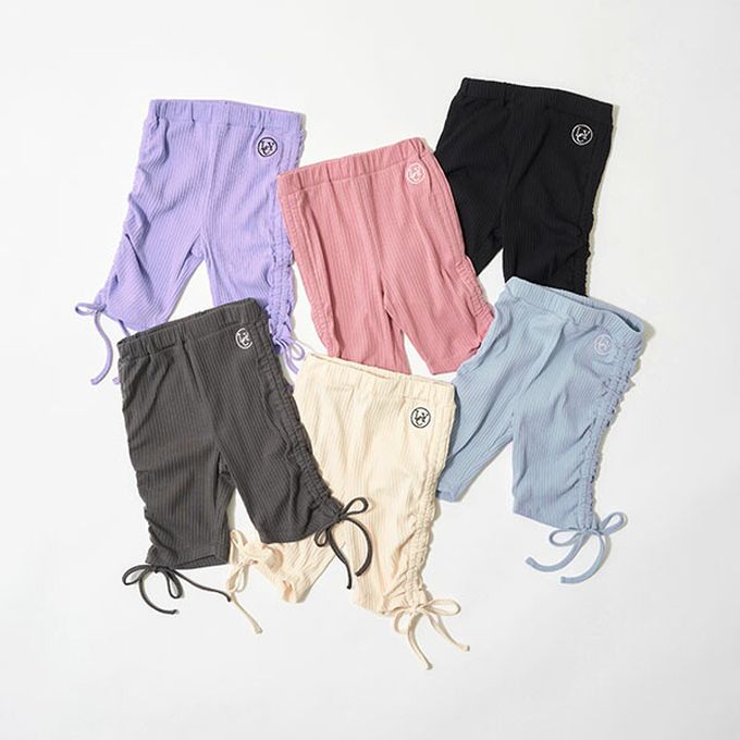 日本 Lycee mine - 側綁帶甜心皺摺合身五分褲-炭灰