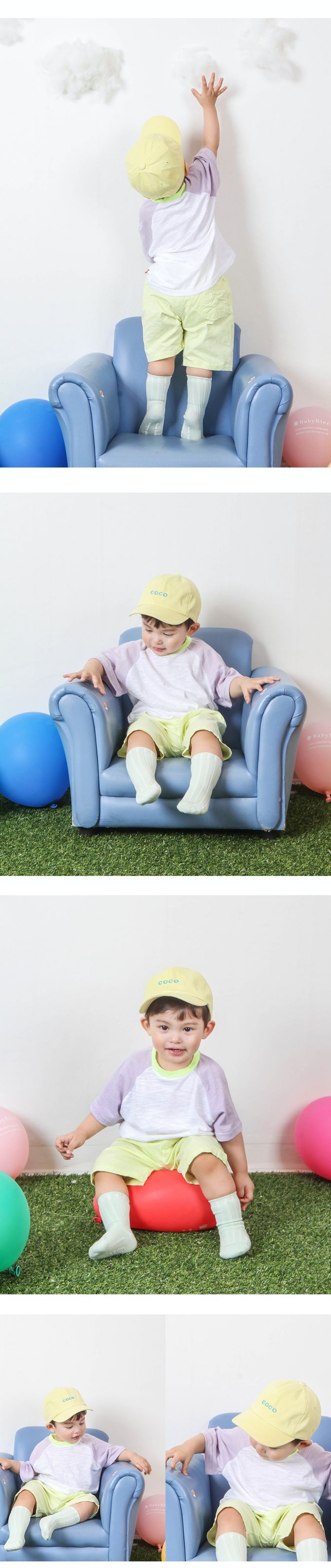 韓國 Babyblee - 正韓製coco刺繡印兒童老帽-湖綠 (FREE[頭圍約48~51cm])