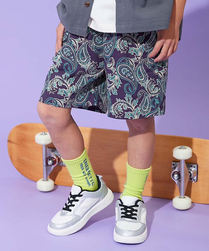 日本 devirock - 夏日印花純棉寬版短褲-斑點-摩卡