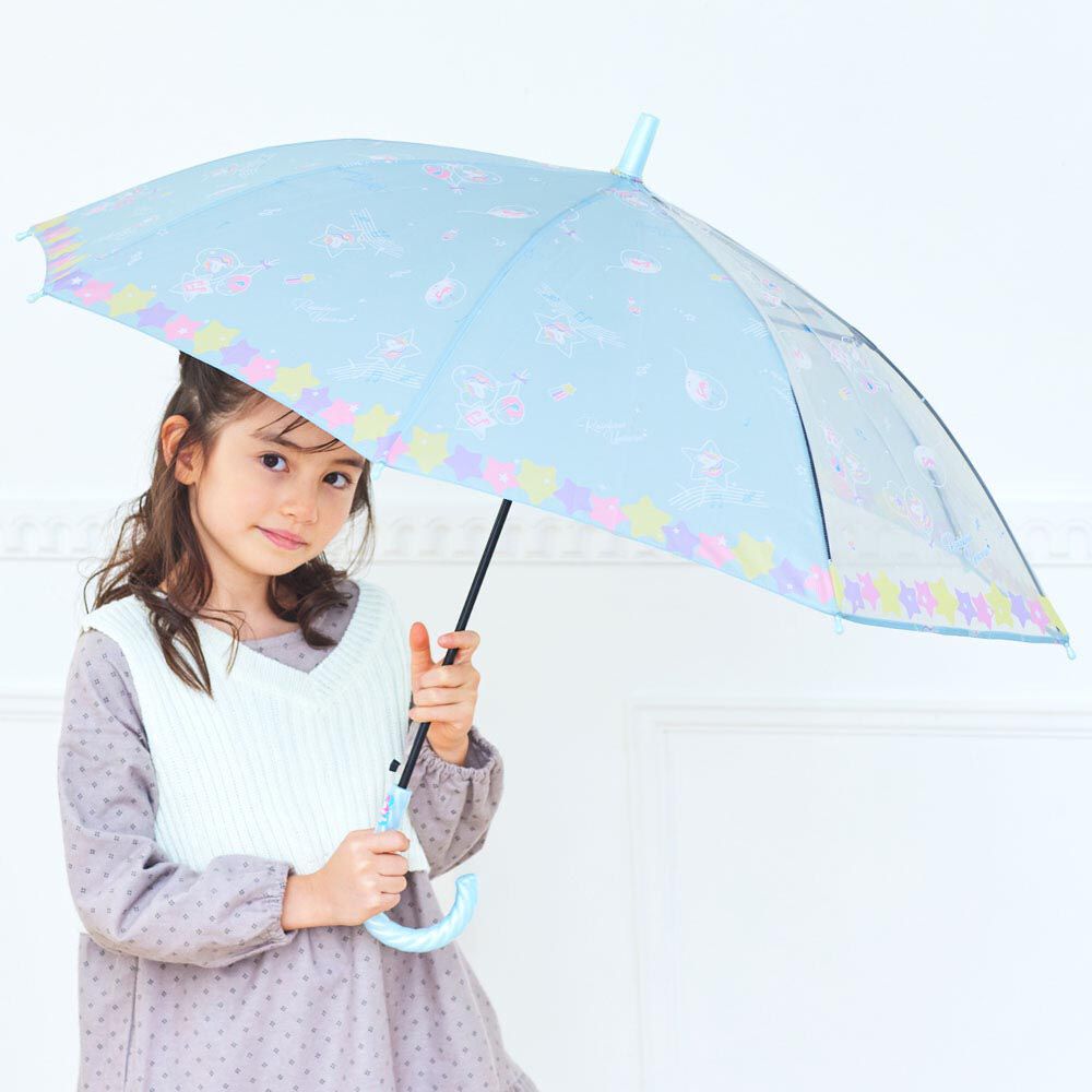 日本中谷 - 透明窗設計兒童雨傘/直傘-星星汽球-水藍 (50cm(身高115-125cm))