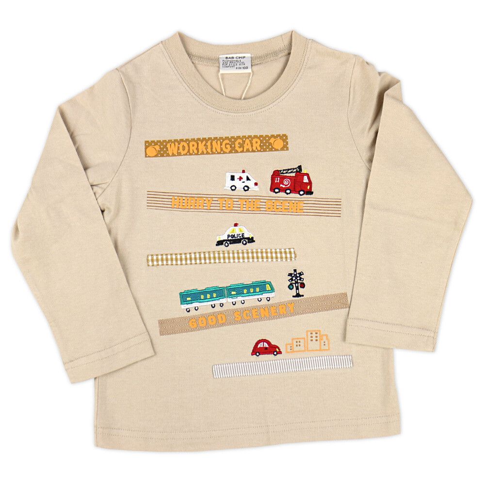 日本服飾代購 - 純棉刺繡X印花長袖上衣-紙膠帶工具車-水藍
