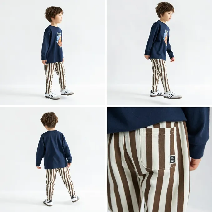 日本 BRANSHES - 彈力寬鬆上學好動長褲-白圓點-炭黑