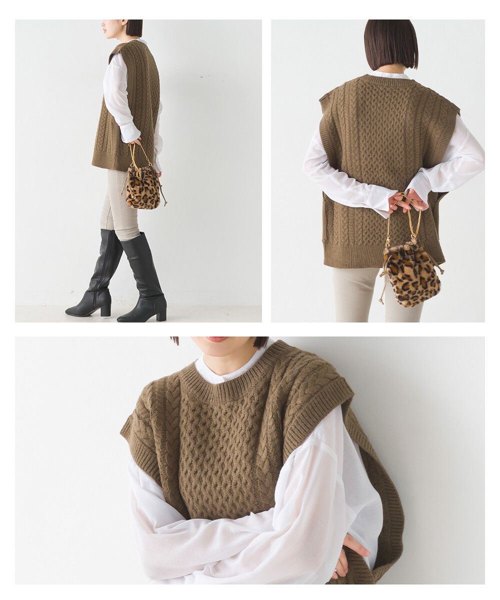 日本 OMNES - 人氣款混羊毛麻花編織背心-黑