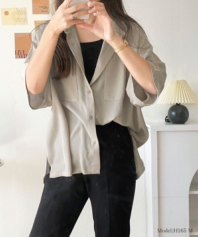 日本 Classical Elf - 楊柳皺縮微透膚短袖襯衫/薄外套-沙杏