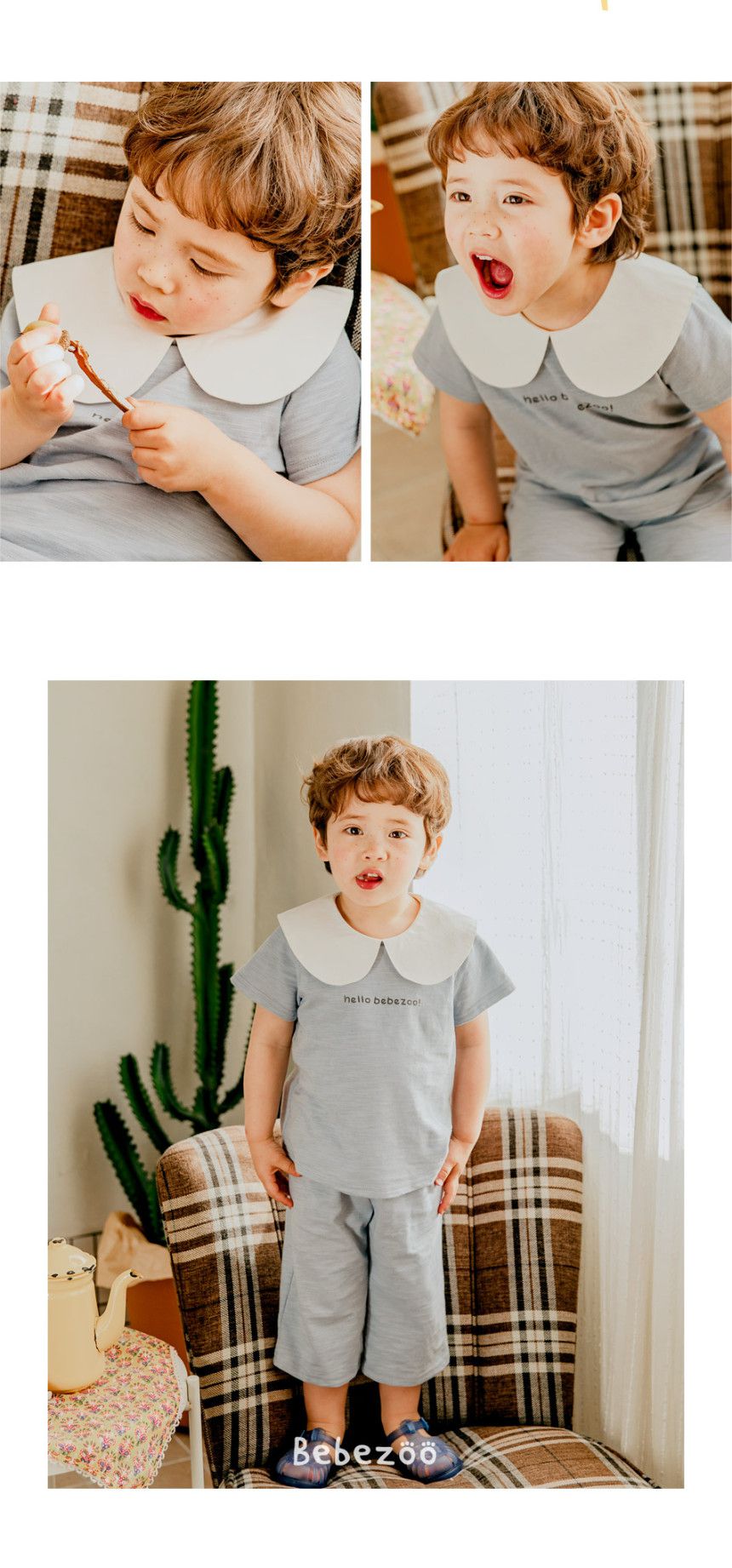 韓國 Bebezoo - 水手領竹節棉套裝-粉紅