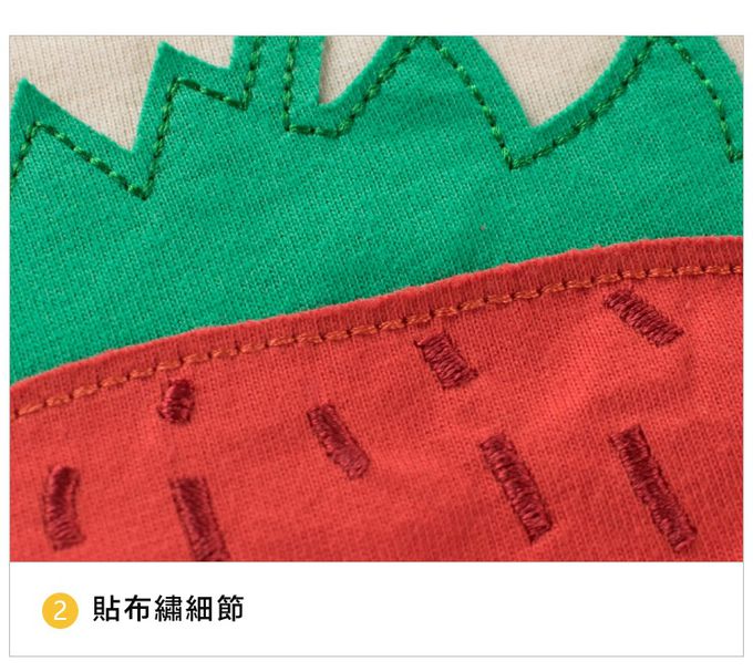 純棉拼色長袖上衣-大大草莓-米白+紅