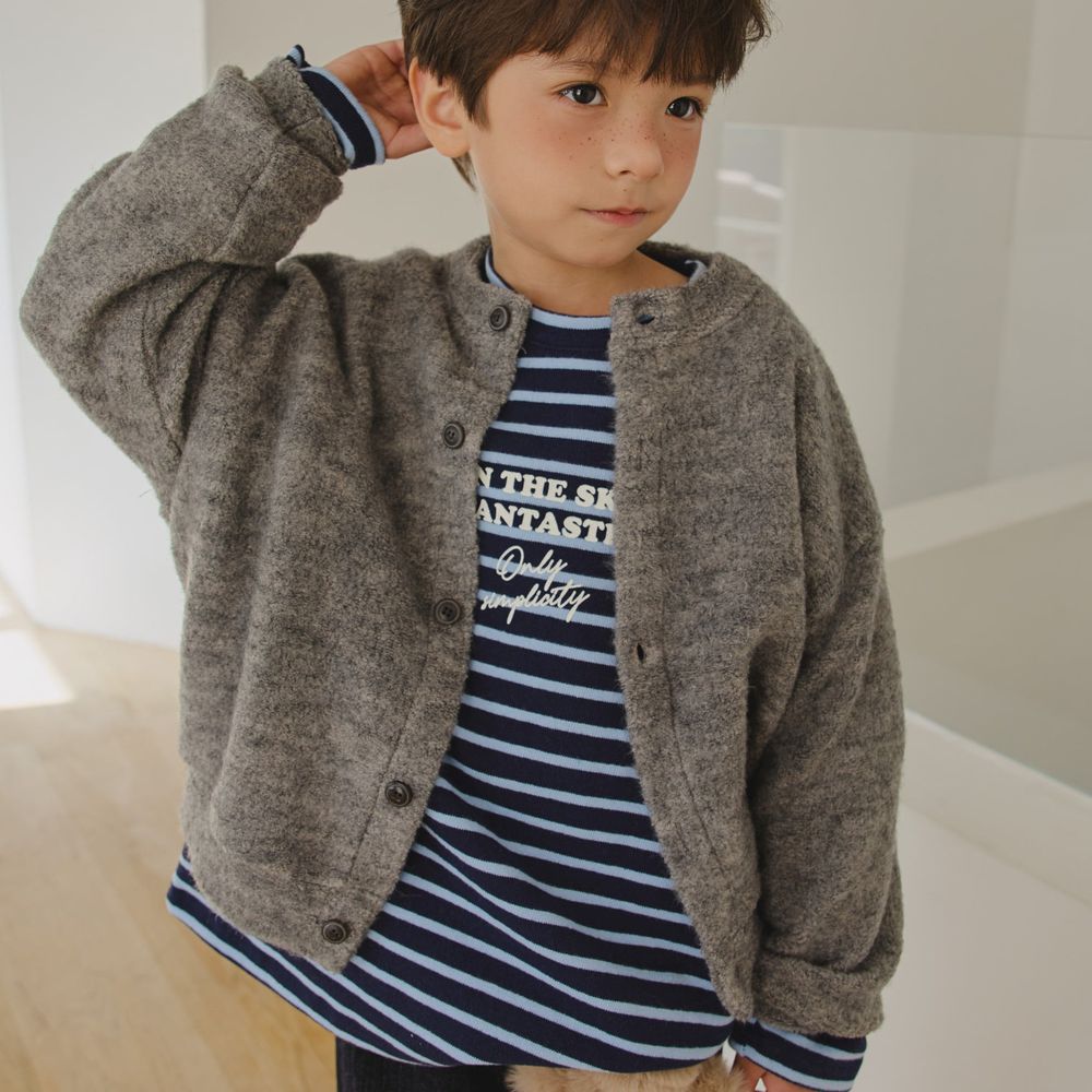 HIKIKI 溫暖圈圈針織無領鈕扣外套-灰