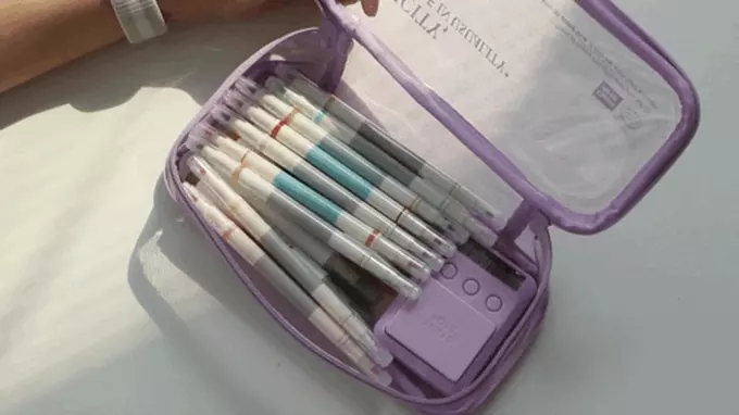 韓國 ICONIC - 韓國製質感大容量透明鉛筆盒/袋-紫 (21x9.5x5.5cm)