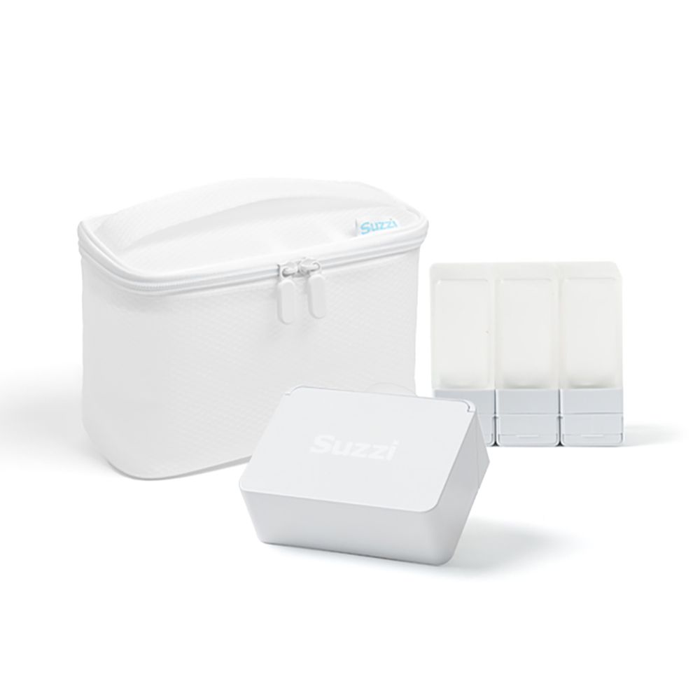 安心盥洗 三件組-(皂盒*1個+M號分裝瓶*3支+盥洗包3.0)-希臘白