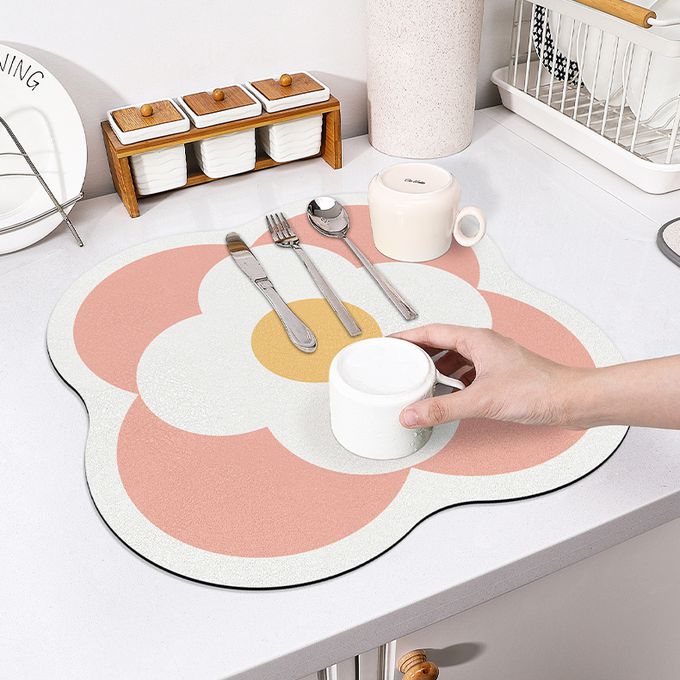 上田屋 - 小花 防霉抗菌好清洗廚房瀝水軟墊-淺鵝黃