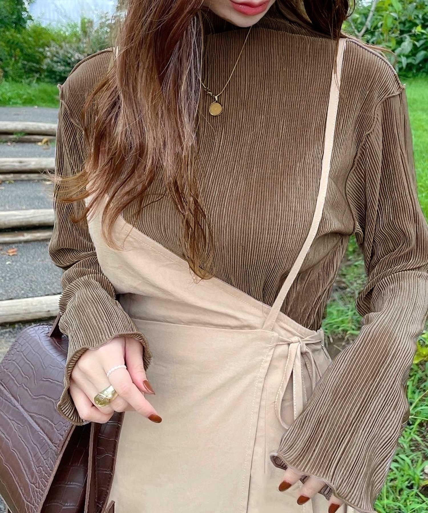 日本 Classical Elf - 光澤感木耳邊薄長袖上衣-酪梨綠