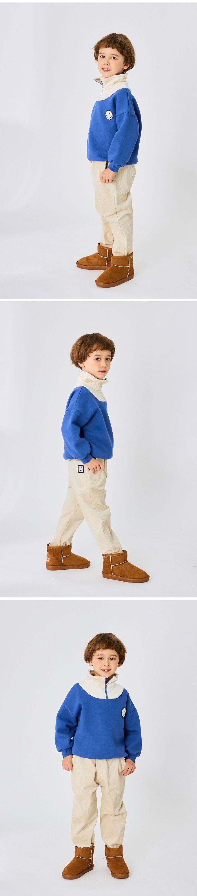 韓國 OZKIZ - 圓圓笑臉高領內磨毛長袖上衣-藍